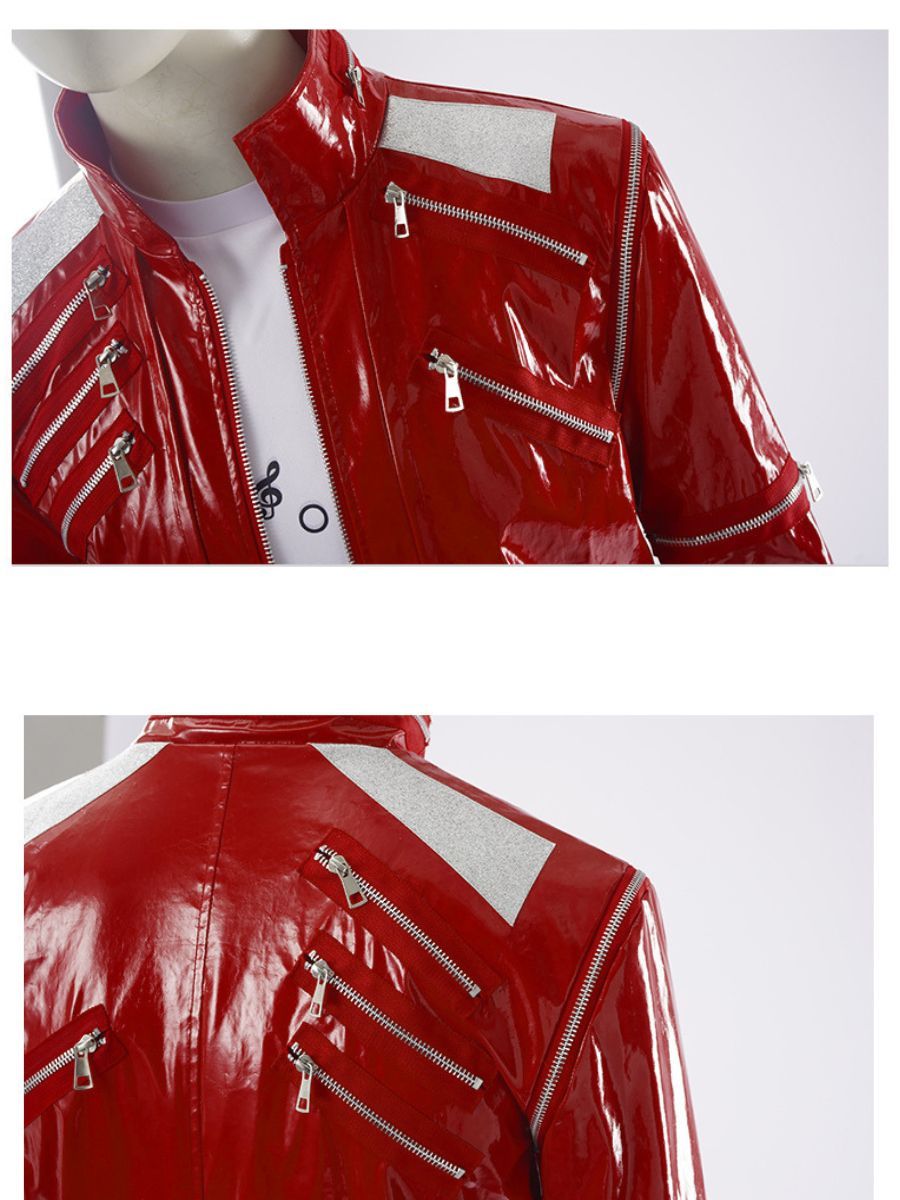Michael Jackson Costume 80s Pop King Red Faux Leather Jacket and Pants