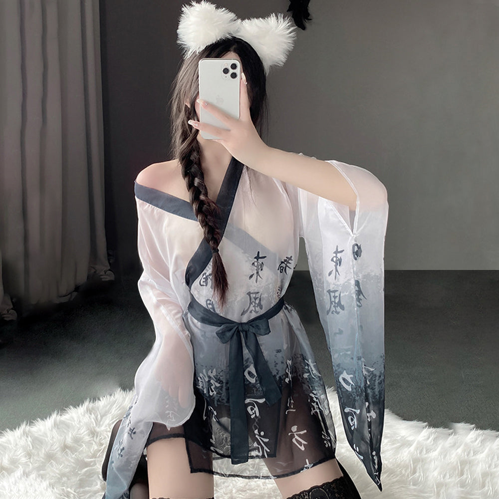 Yomorio Sexy Kimono Robes Asian Cosplay Lingerie Chinese Character