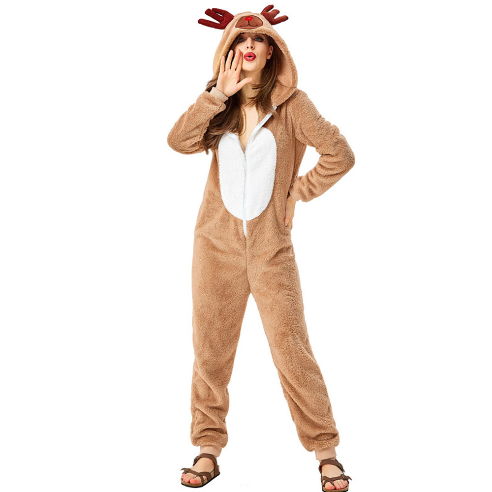 Adult Reindeer Onesie Pajamas Women s Christmas Deer Costume