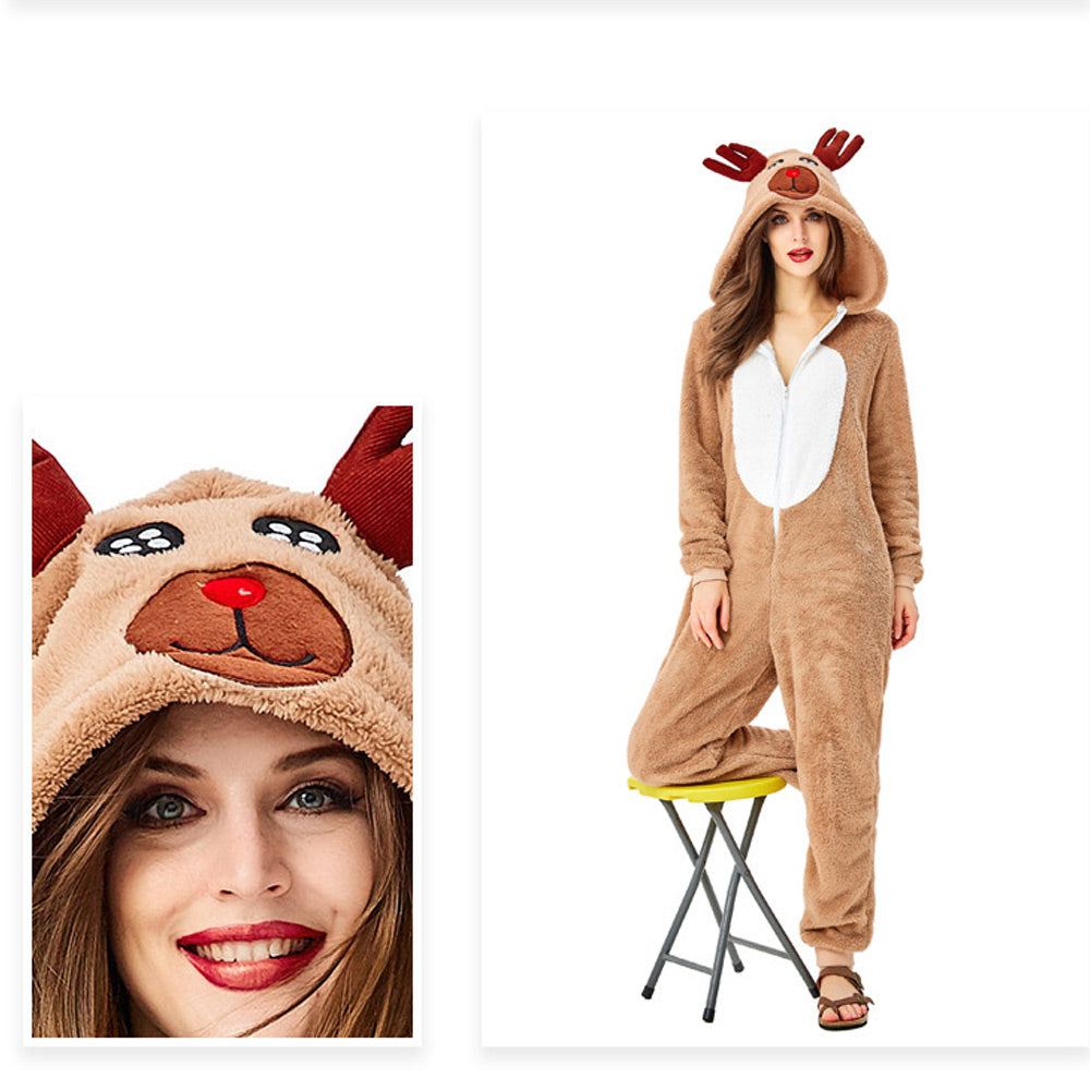 Adult Reindeer Onesie Pajamas Women s Christmas Deer Costume