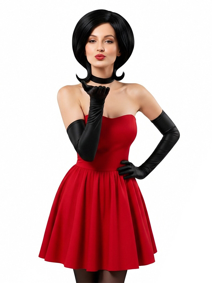 Scarlet Overkill Costume Retro Animated Supervillain Cosplay Outfit Red Strapless A-Line Dress