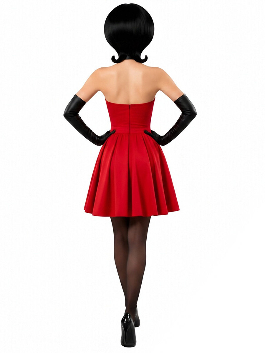 Scarlet Overkill Costume Retro Animated Supervillain Cosplay Outfit Red Strapless A-Line Dress