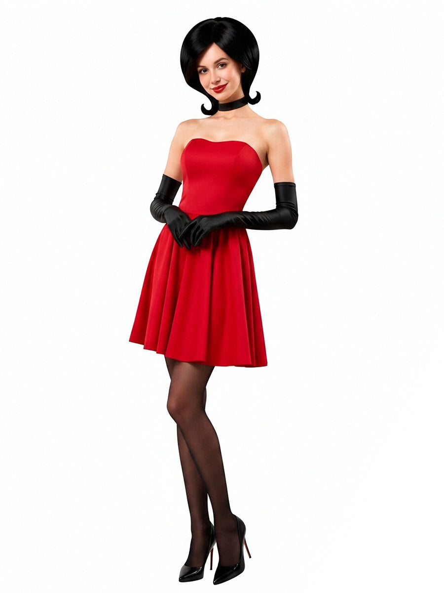 Scarlet Overkill Costume Retro Animated Supervillain Cosplay Outfit Red Strapless A-Line Dress
