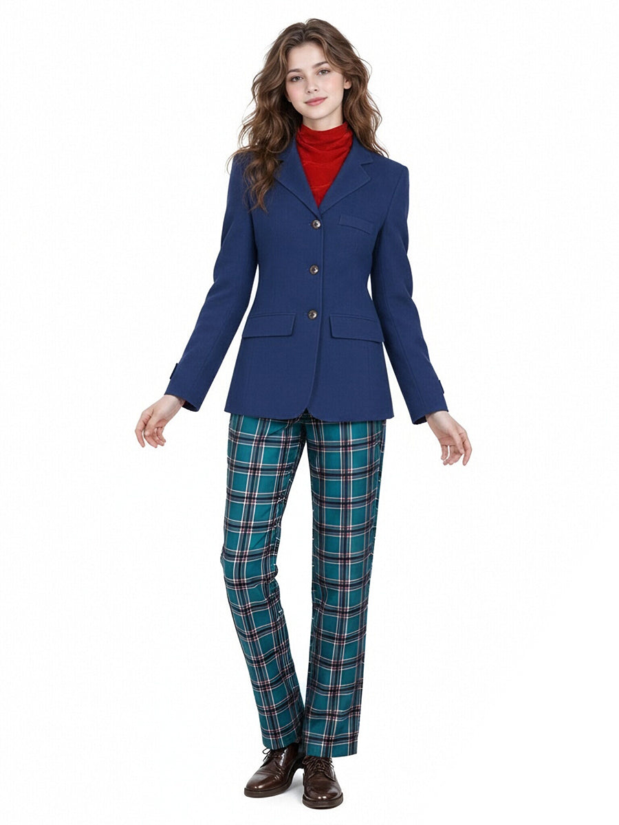 Wildwood Prue McKeel Costume Royal Blue Coat and Teal Plaid Pants with Red Scarf