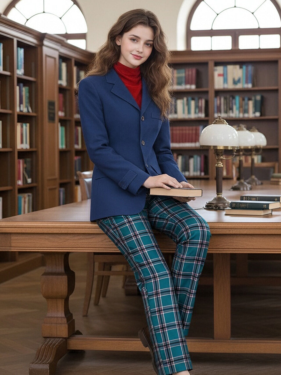 Wildwood Prue McKeel Costume Royal Blue Coat and Teal Plaid Pants with Red Scarf