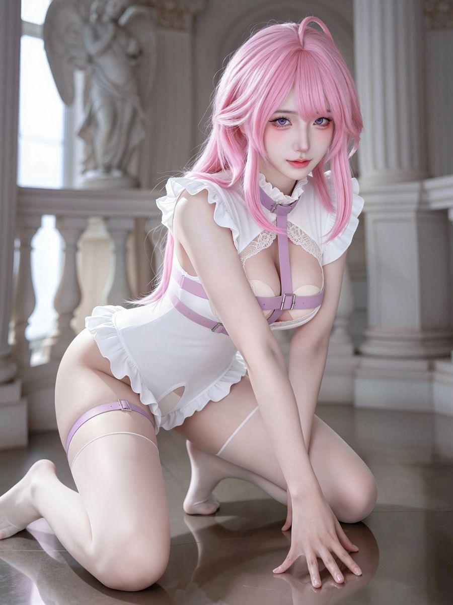 Anime Harness Teddy Lingerie Set Cut Out Critchless Bodysuit with PU Leather Harness