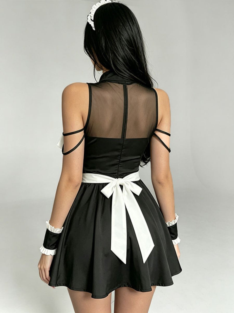 French Maid Cosplay Costume Black Sleeveless A-Line Mini Dress 