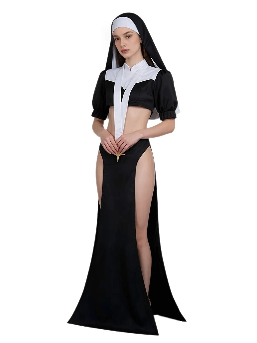 Anime Nun Habit Dress Gushing Over Magical Girls Gigant Costume Black Cutout Maxi Dress