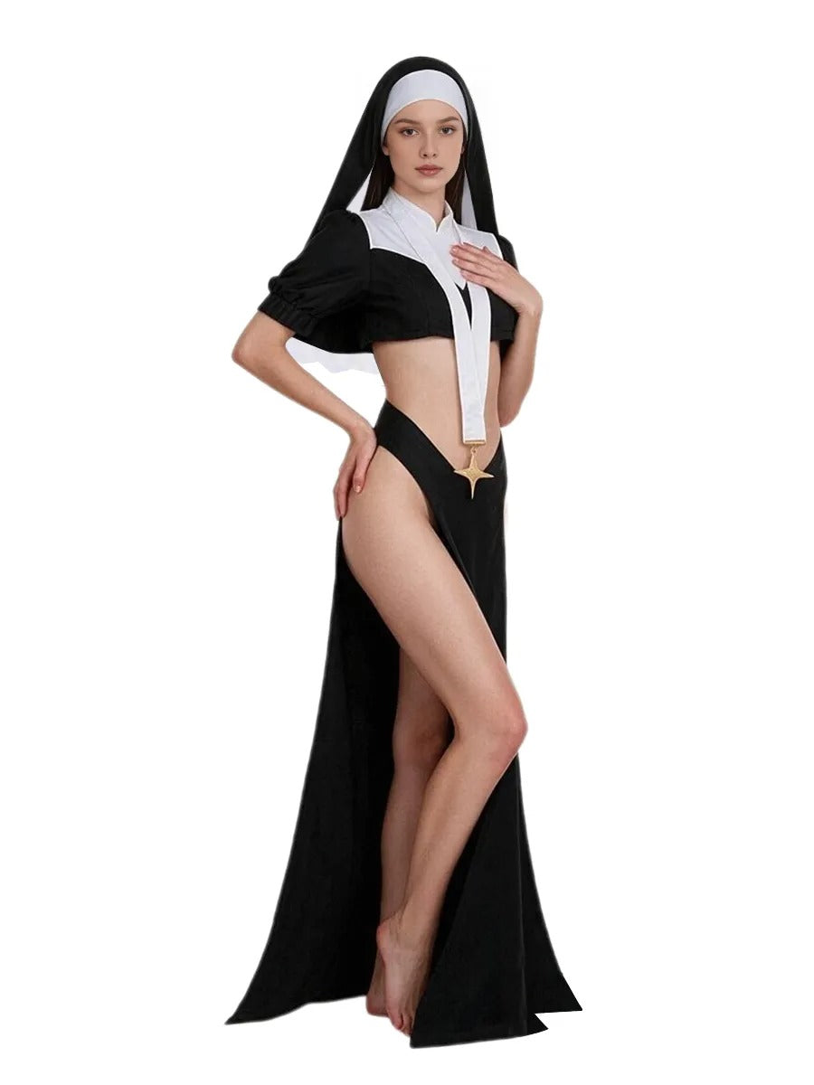 Anime Nun Habit Dress Gushing Over Magical Girls Gigant Costume Black Cutout Maxi Dress