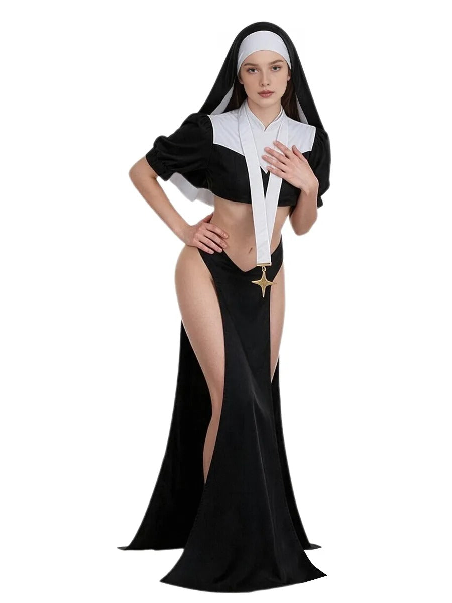 Anime Nun Habit Dress Gushing Over Magical Girls Gigant Costume Black Cutout Maxi Dress