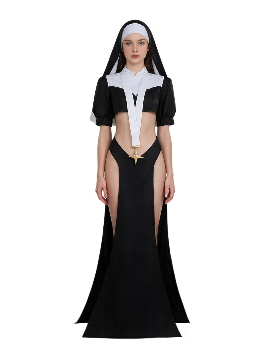 Anime Nun Habit Dress Gushing Over Magical Girls Gigant Costume Black Cutout Maxi Dress