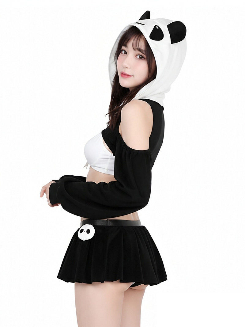
Kawaii Panda Bear Costume Sexy Velvet Animal Hooded Cosplay Lingerie Set