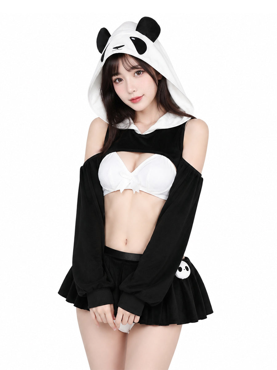 
Kawaii Panda Bear Costume Sexy Velvet Animal Hooded Cosplay Lingerie Set