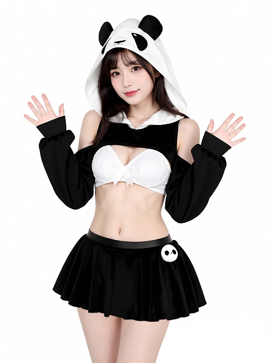 
Kawaii Panda Bear Costume Sexy Velvet Animal Hooded Cosplay Lingerie Set