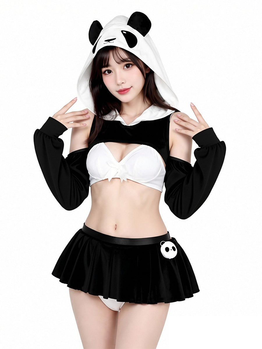 
Kawaii Panda Bear Costume Sexy Velvet Animal Hooded Cosplay Lingerie Set
