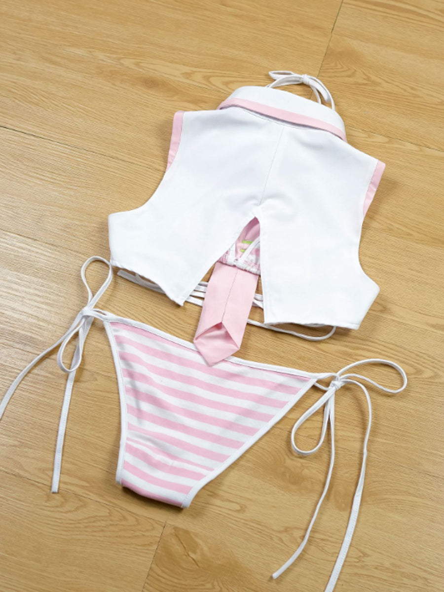 Anime Pink Musical Idol Costume Japanese Super ldol Striped Bikini Set