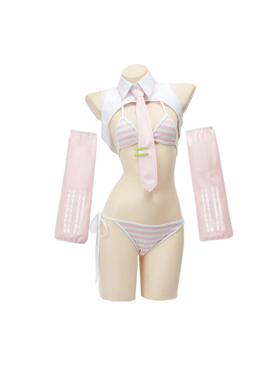 Anime Pink Musical Idol Costume Japanese Super ldol Striped Bikini Set