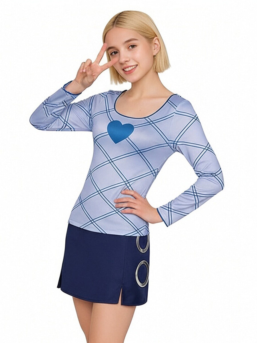 One Piece Nami Costume Anime Pirate Girl Cosplay Outfit Blue Long Sleeve Top and Navy Mini Skirt Set