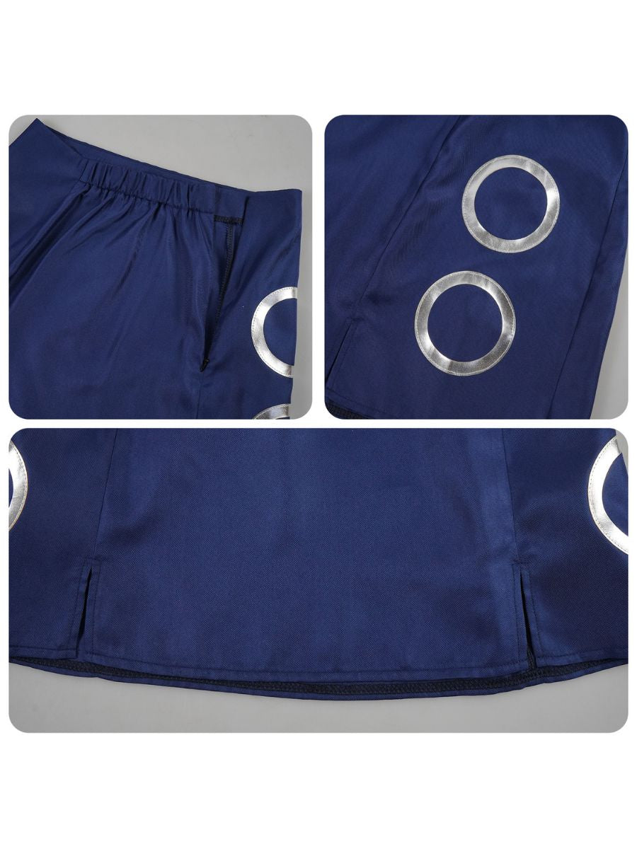 One Piece Nami Costume Anime Pirate Girl Cosplay Outfit Blue Long Sleeve Top and Navy Mini Skirt Set