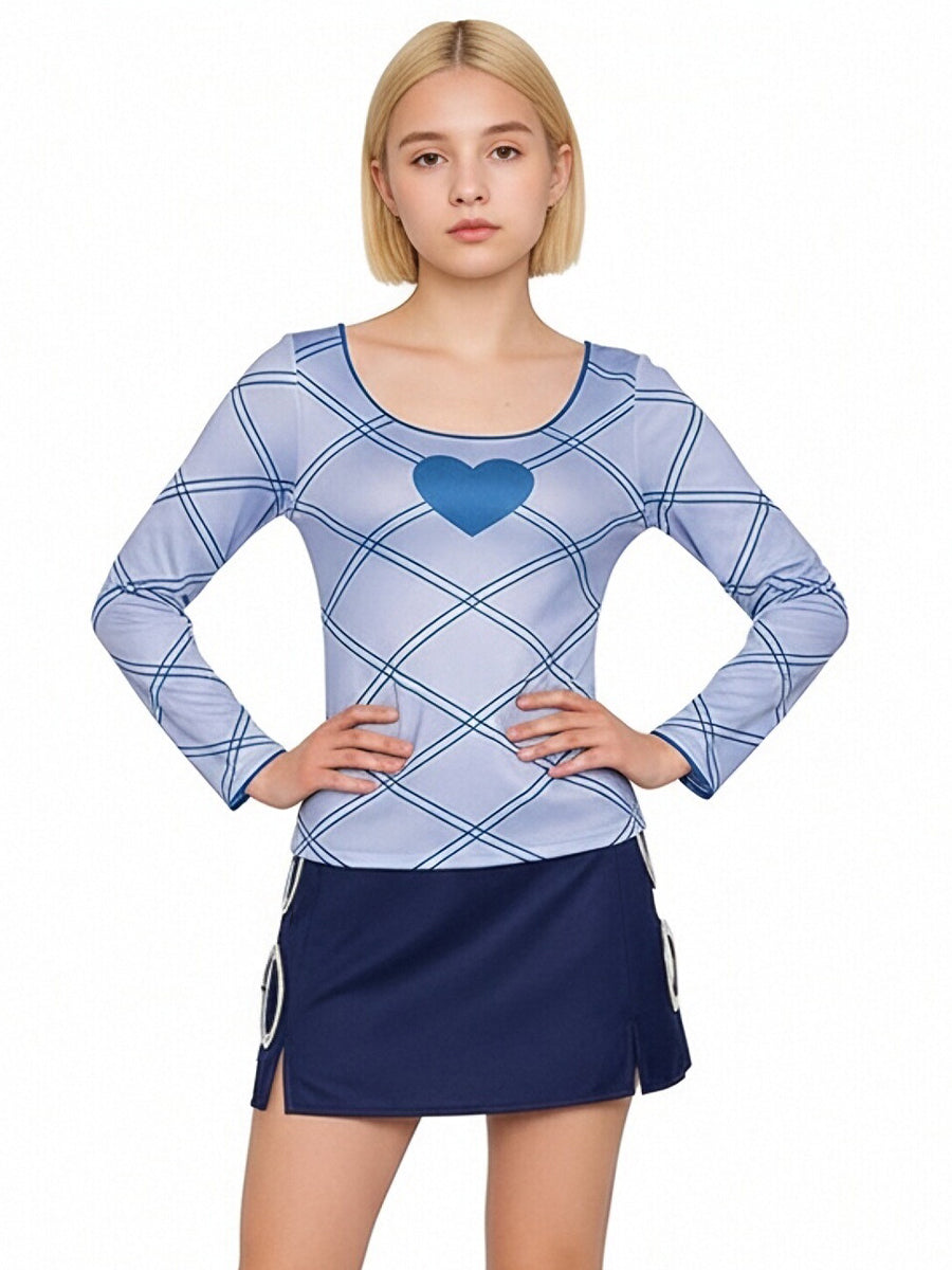 One Piece Nami Costume Anime Pirate Girl Cosplay Outfit Blue Long Sleeve Top and Navy Mini Skirt Set