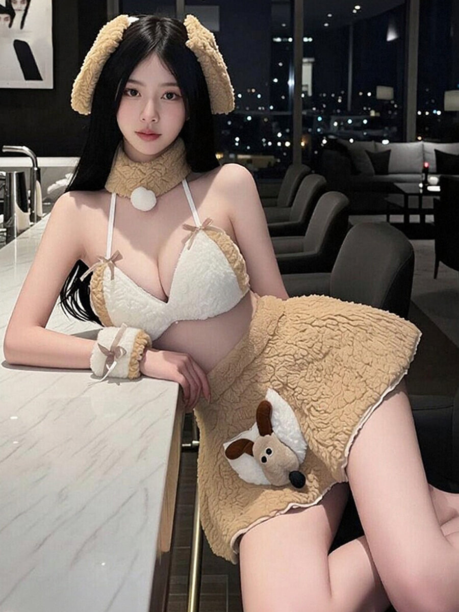 Plush Puppy Dog Costume Set Cute Dog Cosplay Outfit 