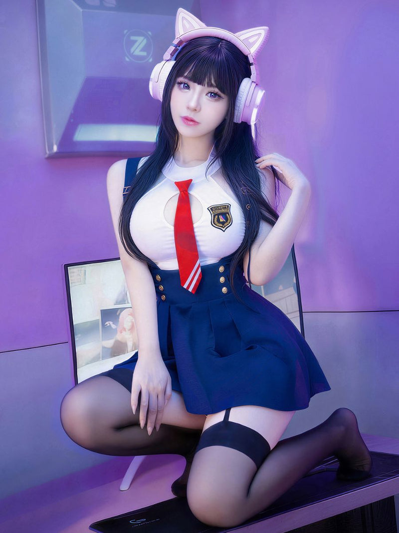 Anime School Girl Cosplay Costume Sexy Schoolgirl Bodysuit Lingerie and Suspender Skirt Set