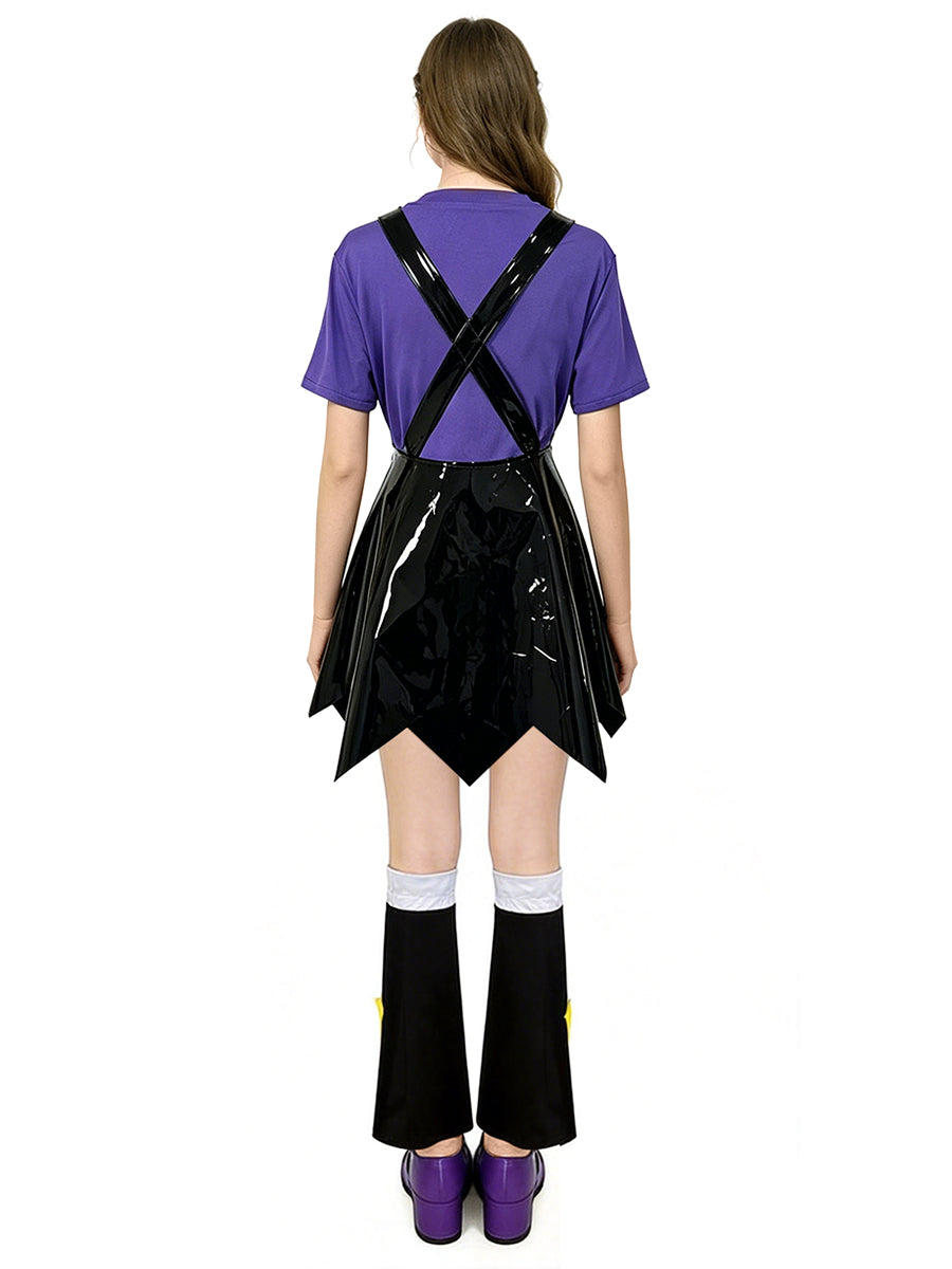 Poppy Playtime Lily Lovebraids Cosplay Costume Black PU Leather Star Pinafore Dress Set