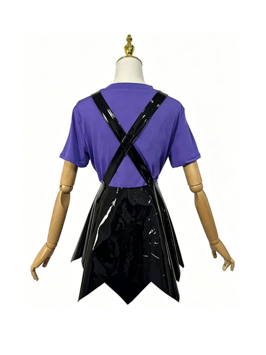 Poppy Playtime Lily Lovebraids Cosplay Costume Black PU Leather Star Pinafore Dress Set