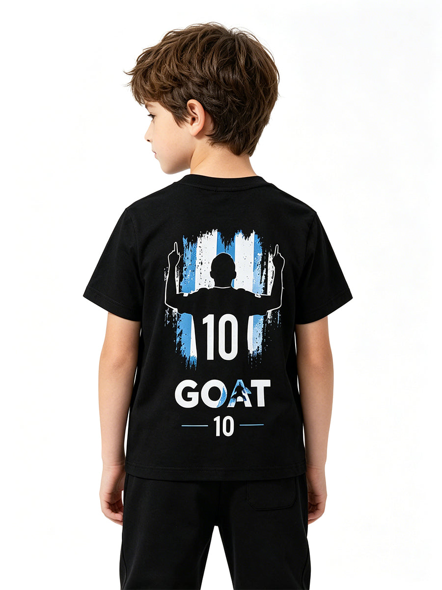 Messi Argentina Soccer Jersey Black GOAT 10 Graphic T-Shirt for Adults and Kids