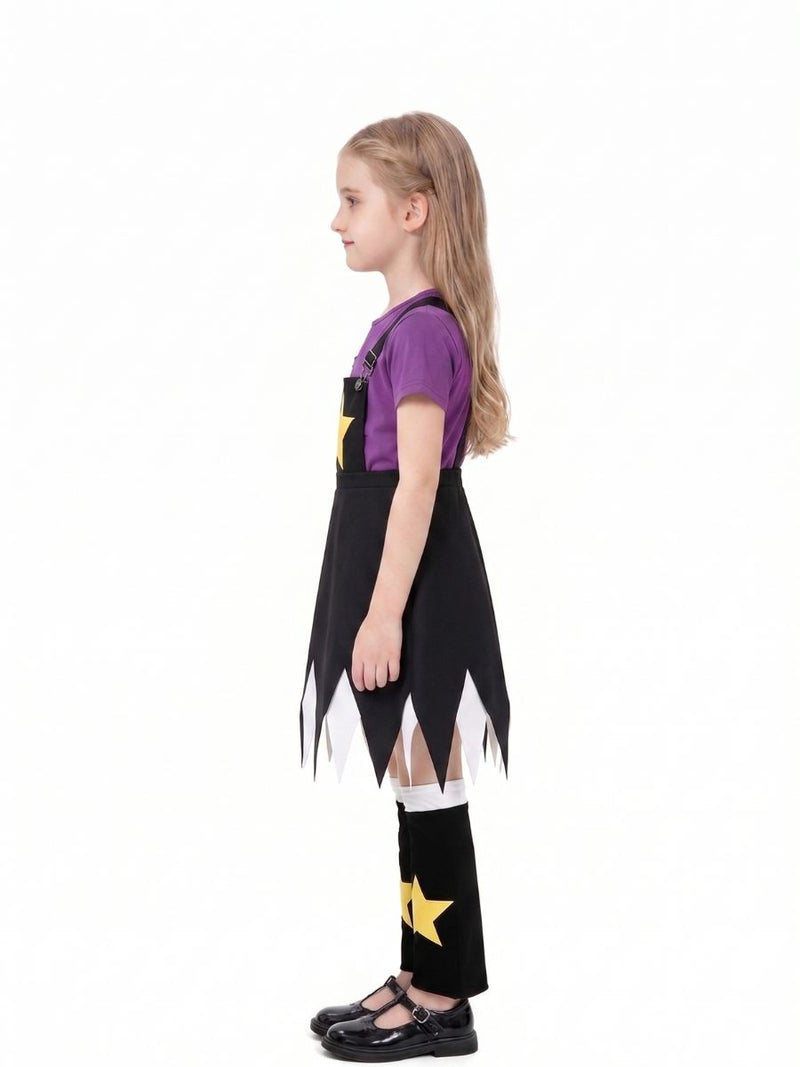 Poppy Playtime Lily Lovebraids Cosplay Costume Purple T-Shirt and Jagged Suspender Skirt Set