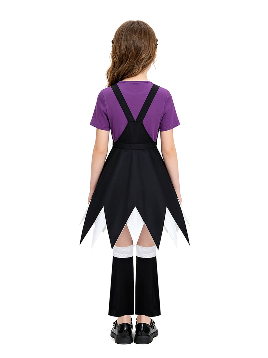Poppy Playtime Lily Lovebraids Cosplay Costume Purple T-Shirt and Jagged Suspender Skirt Set