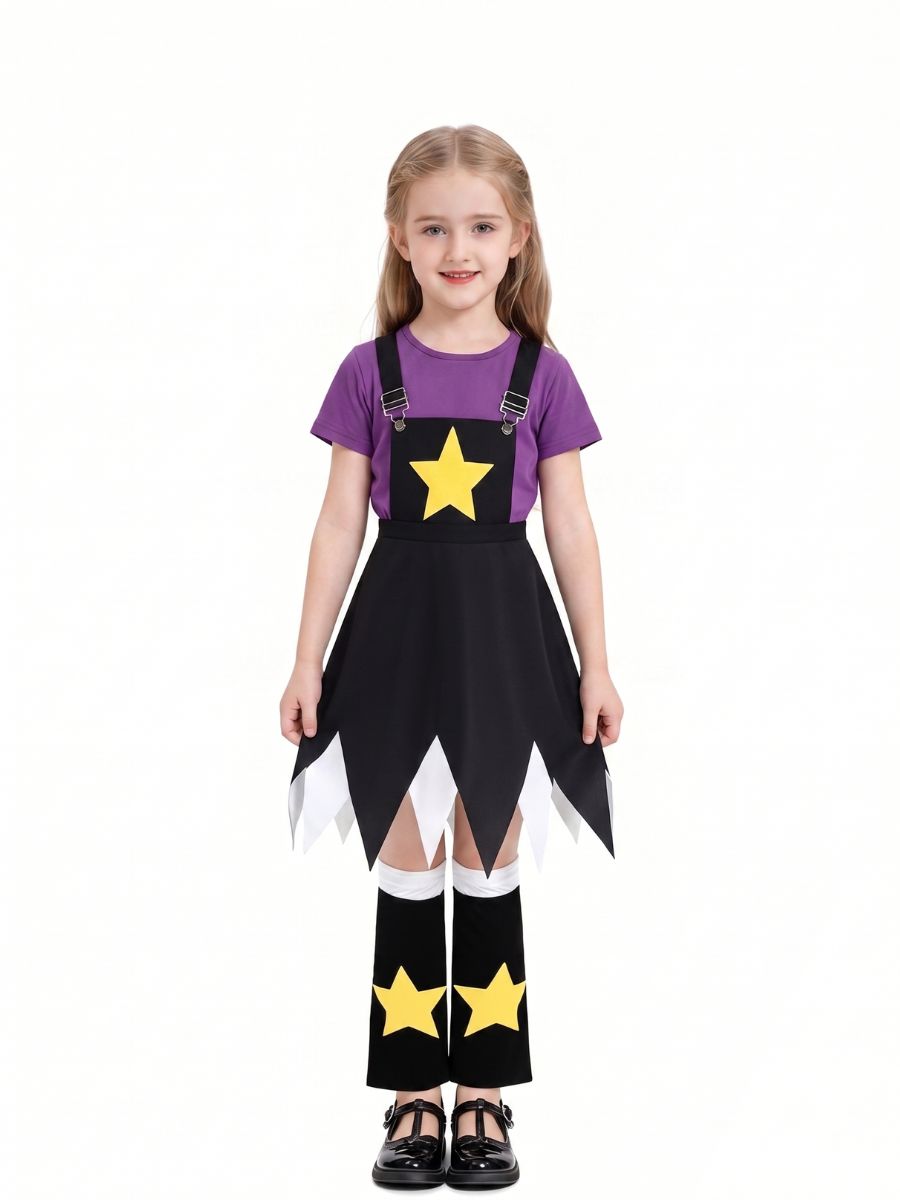 Poppy Playtime Lily Lovebraids Cosplay Costume Purple T-Shirt and Jagged Suspender Skirt Set
