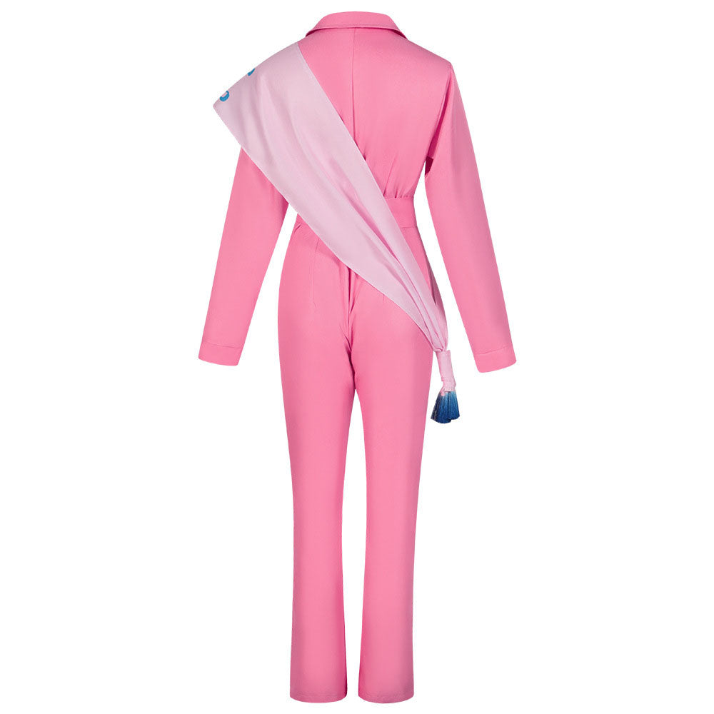 Barbiecore Pink Jumpsuit Margot Robbie Cosplay Outfits Button Down Belted Onesie