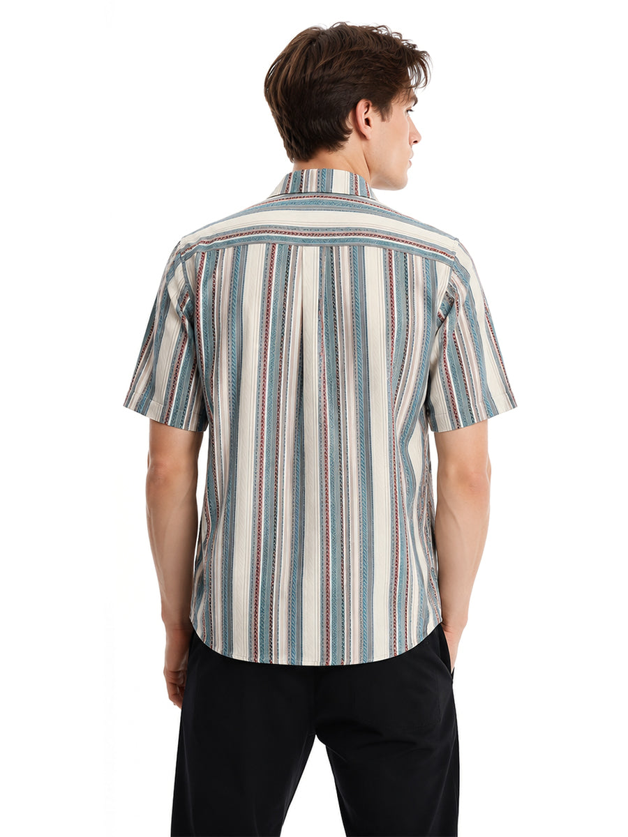 Backrooms Costume Bearded Still Life Vertical Striped Short Sleeve Shirt 
