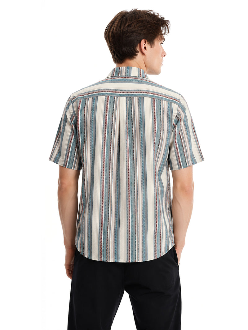 Backrooms Costume Bearded Still Life Vertical Striped Short Sleeve Shirt 