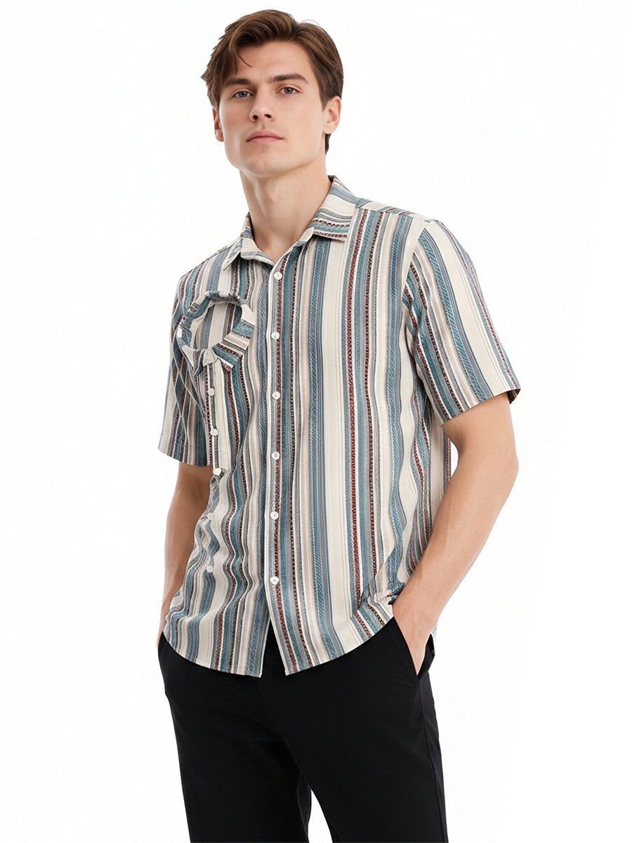 Backrooms Costume Bearded Still Life Vertical Striped Short Sleeve Shirt 