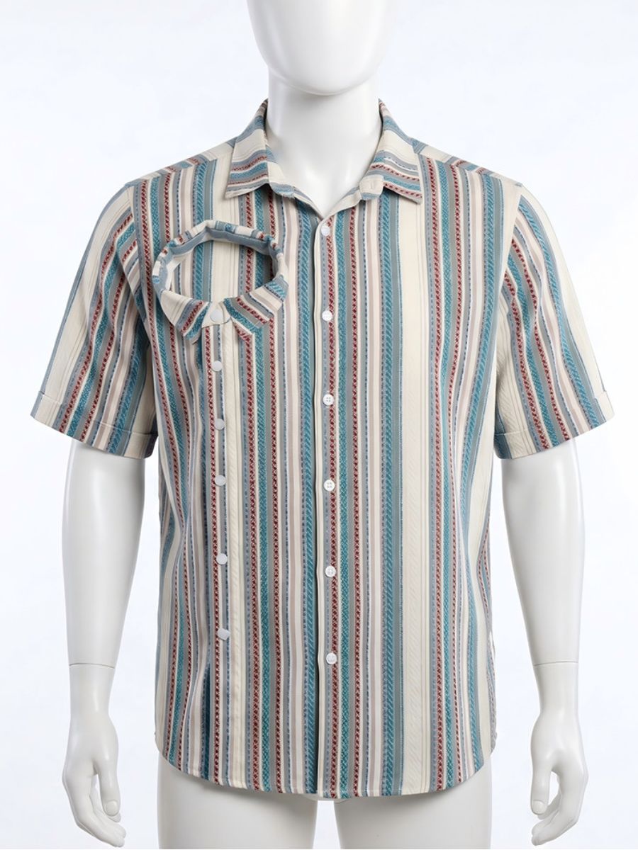 Backrooms Costume Bearded Still Life Vertical Striped Short Sleeve Shirt 
