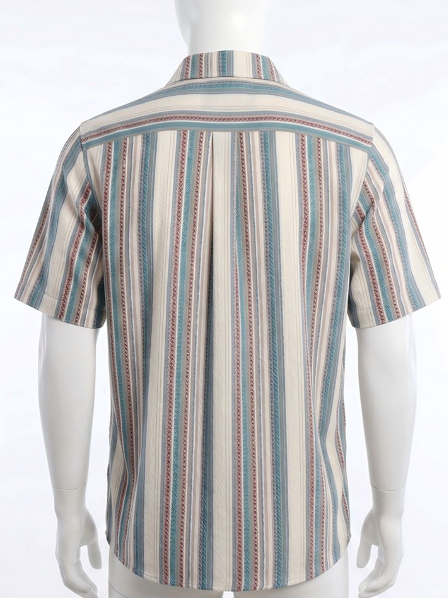 Backrooms Costume Bearded Still Life Vertical Striped Short Sleeve Shirt 