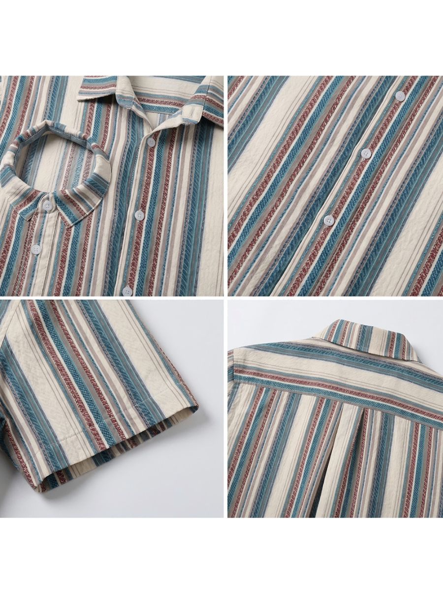 Backrooms Costume Bearded Still Life Vertical Striped Short Sleeve Shirt 