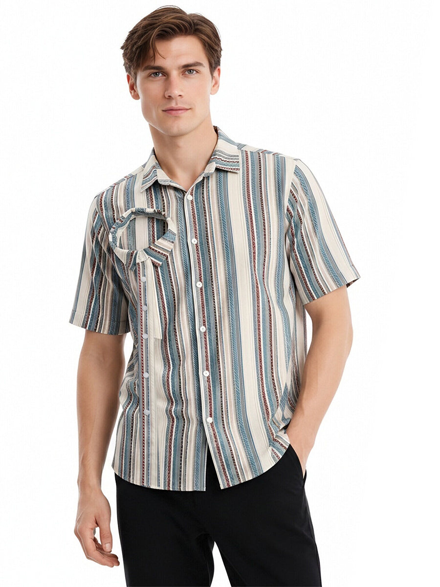 Backrooms Costume Bearded Still Life Vertical Striped Short Sleeve Shirt 