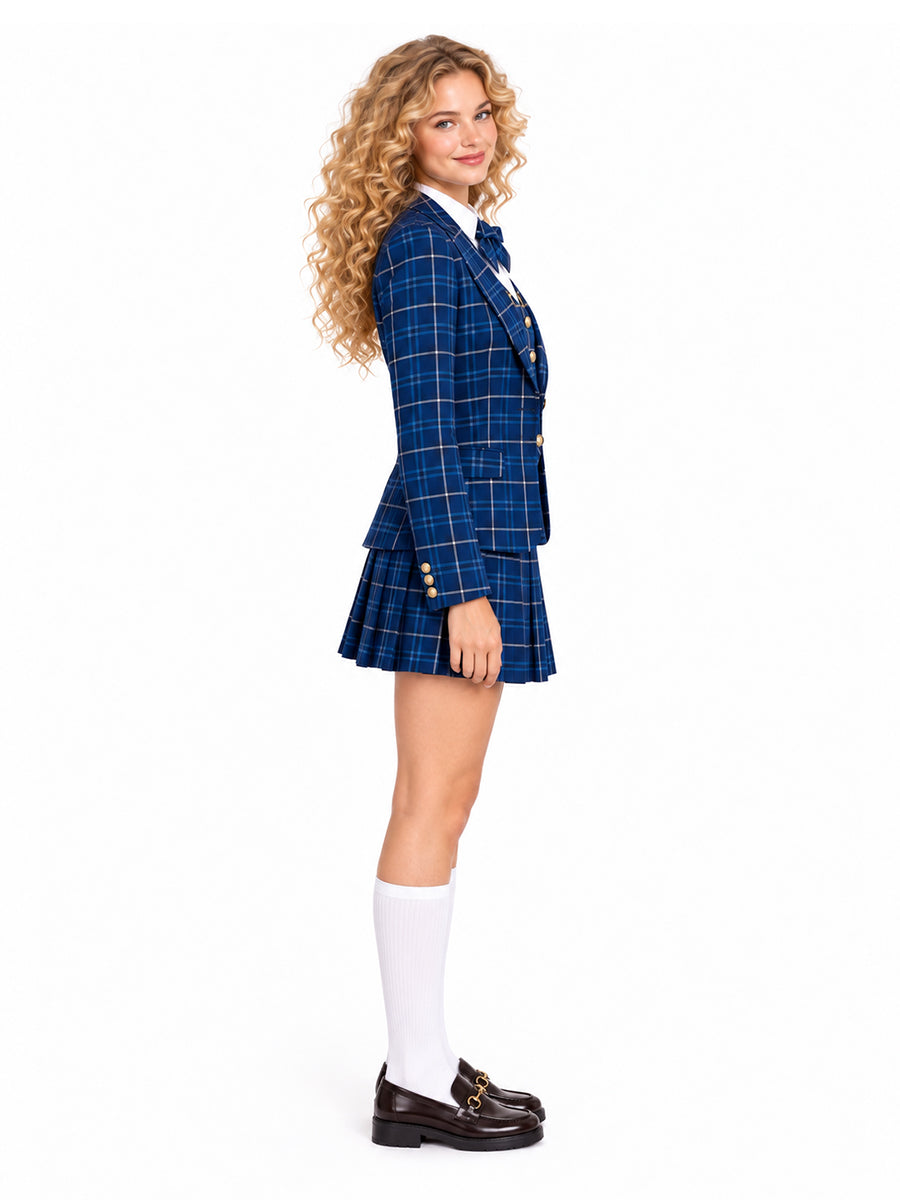 Coven Academy Costume Blue Plaid JK School Uniform Blazer and Skirt Set 