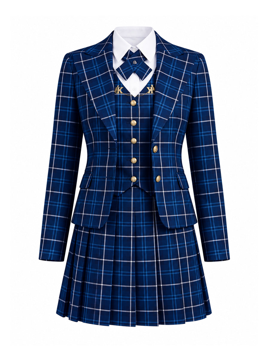 Coven Academy Costume Blue Plaid JK School Uniform Blazer and Skirt Set 