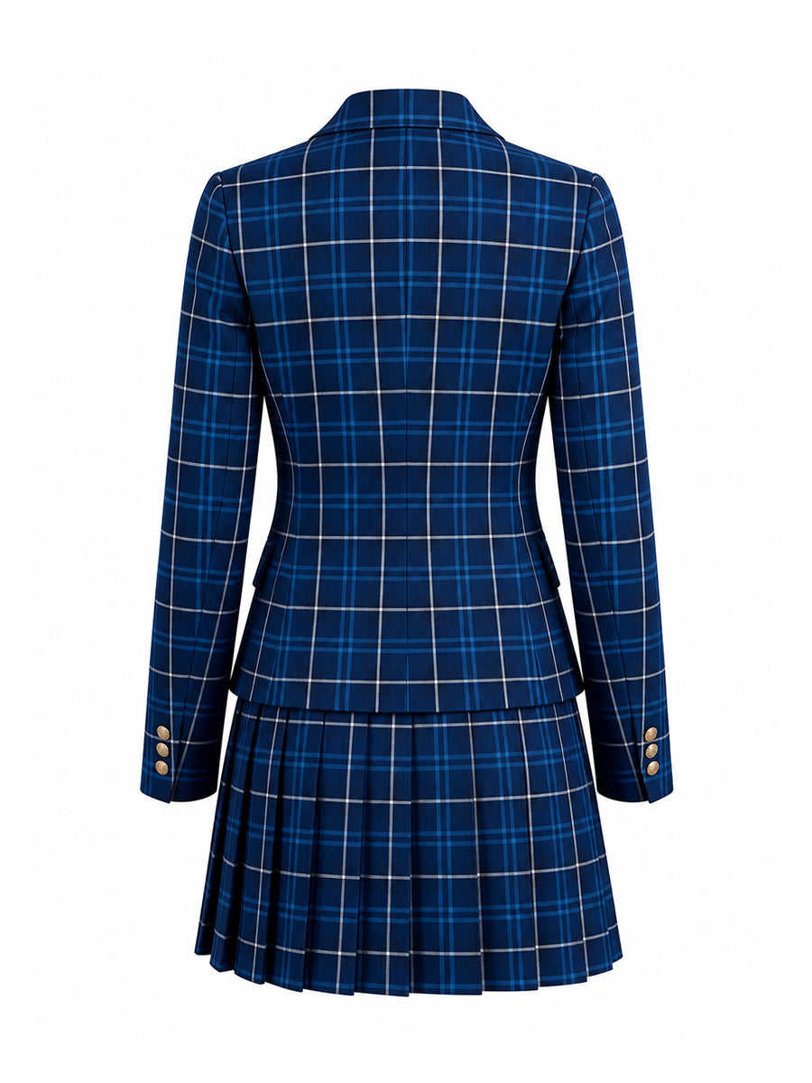 Coven Academy Costume Blue Plaid JK School Uniform Blazer and Skirt Set 