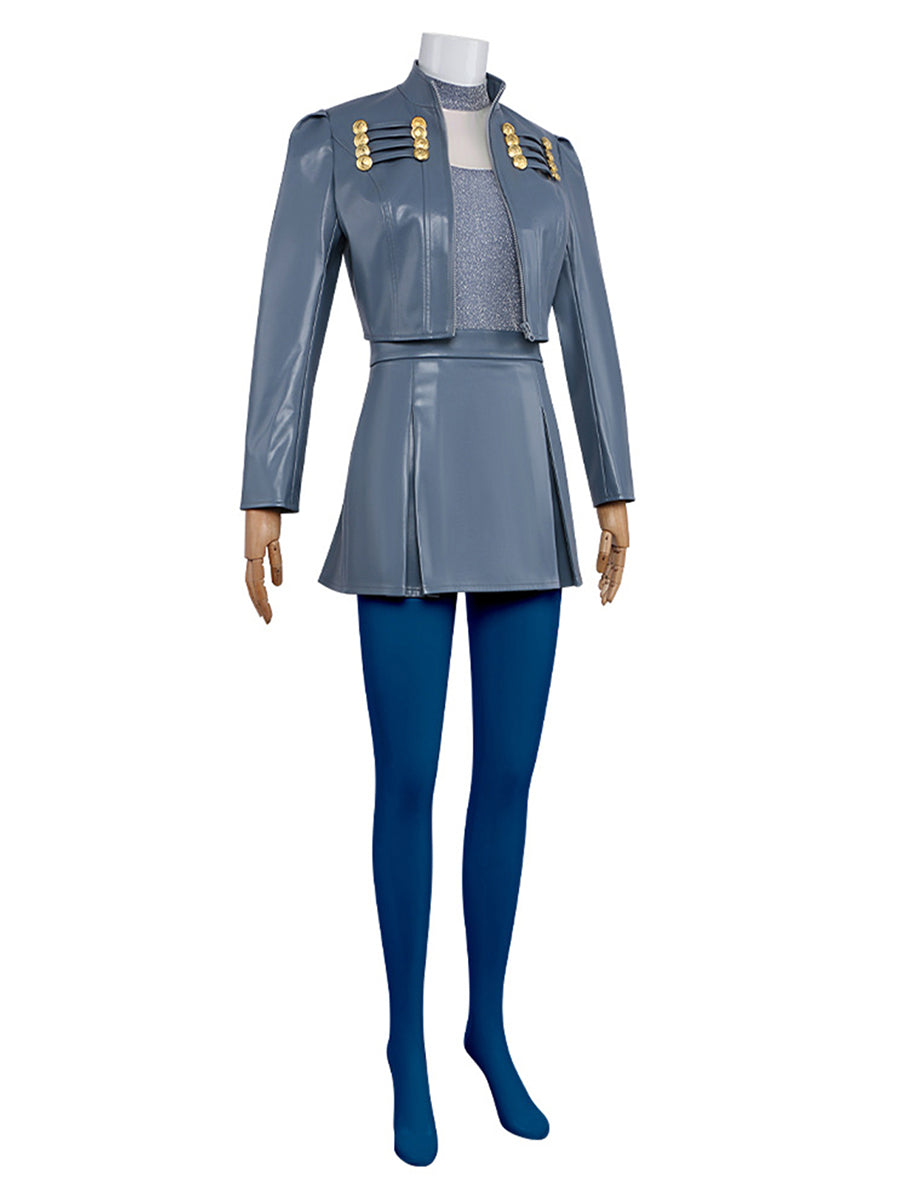 Descendants 5 Chloe Costume Descendants Wicked Wonderland Princess Blue PU Leather Cosplay Outfit