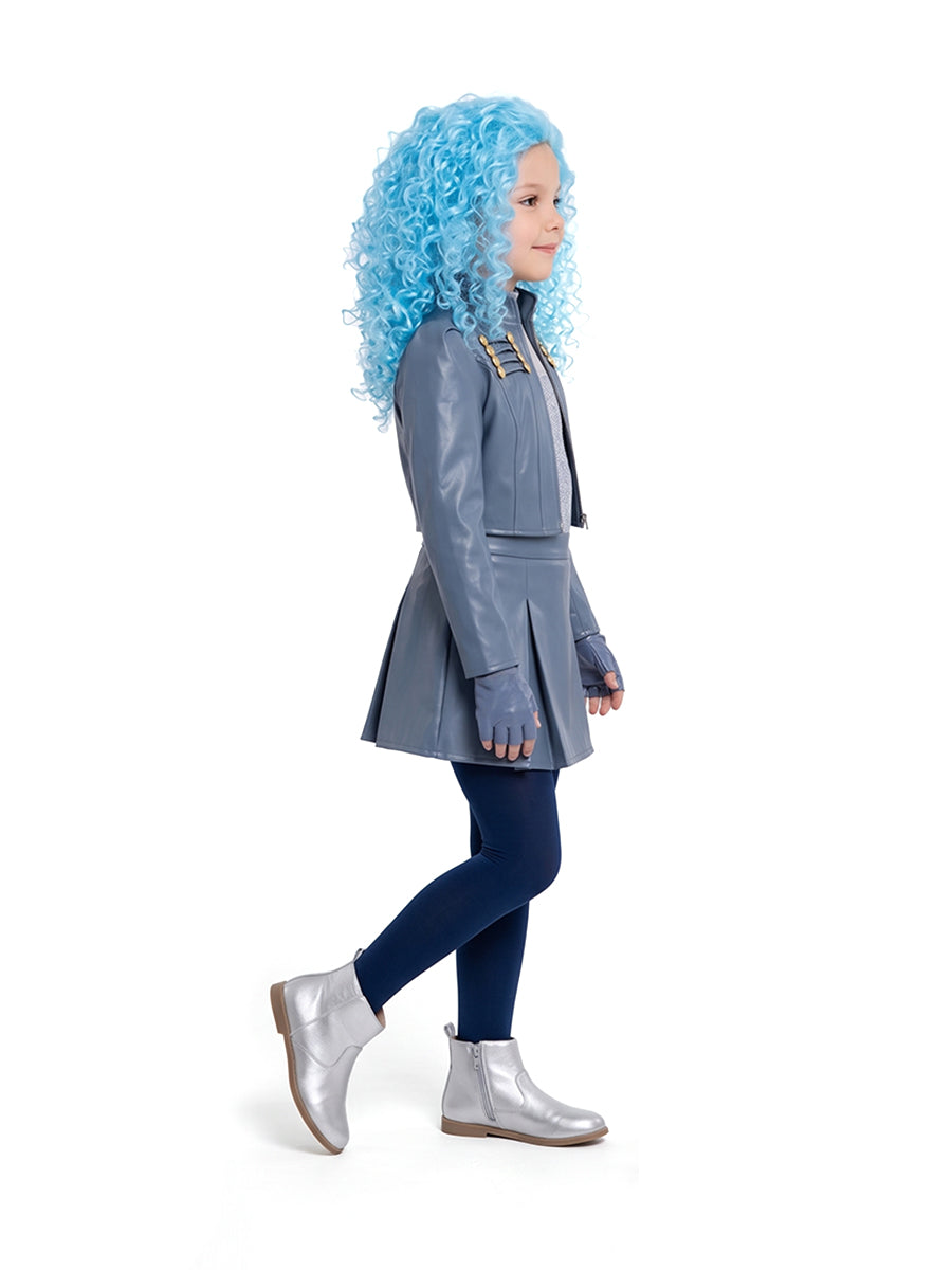 Descendants 5 Chloe Costume Descendants Wicked Wonderland Princess Blue PU Leather Cosplay Outfit