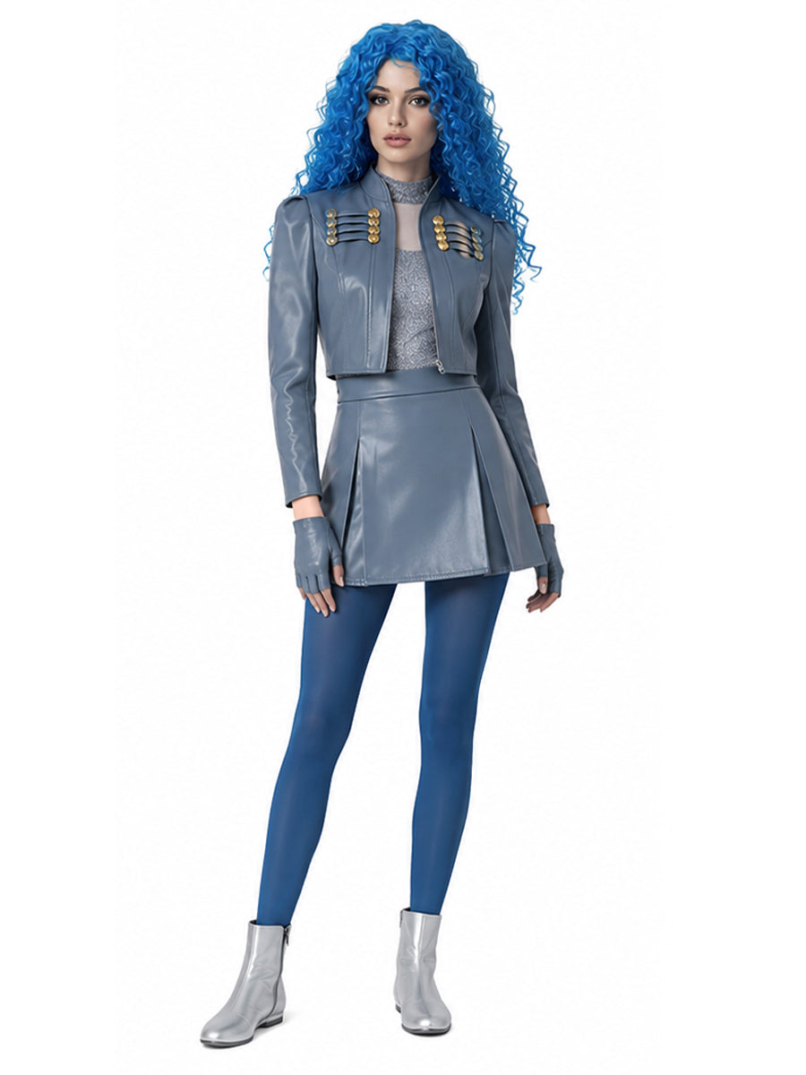 Descendants 5 Chloe Costume Descendants Wicked Wonderland Princess Blue PU Leather Cosplay Outfit