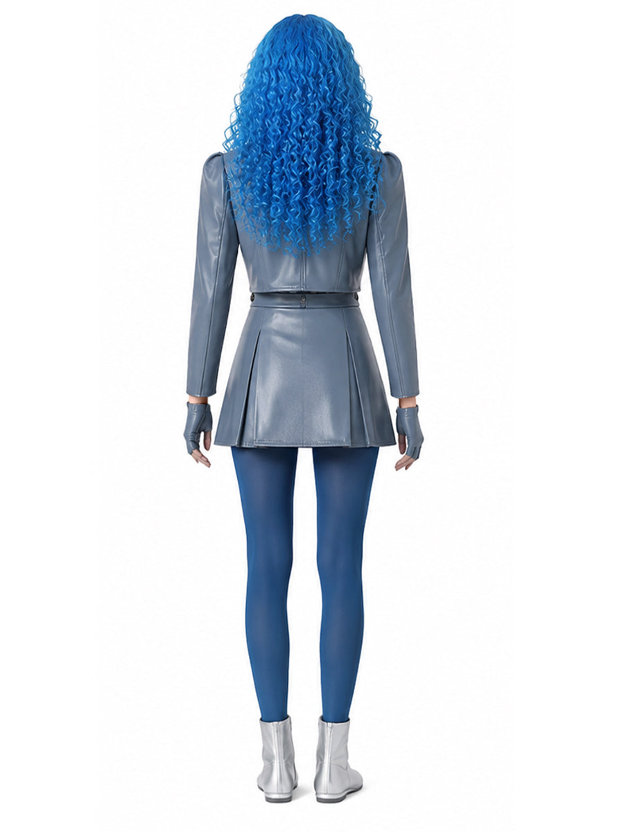 Descendants 5 Chloe Costume Descendants Wicked Wonderland Princess Blue PU Leather Cosplay Outfit