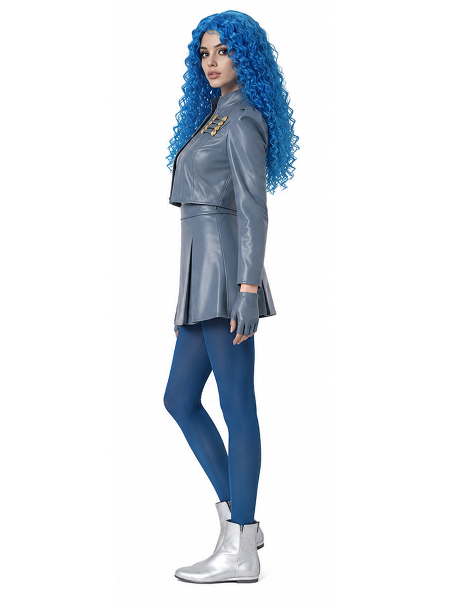 Descendants 5 Chloe Costume Descendants Wicked Wonderland Princess Blue PU Leather Cosplay Outfit