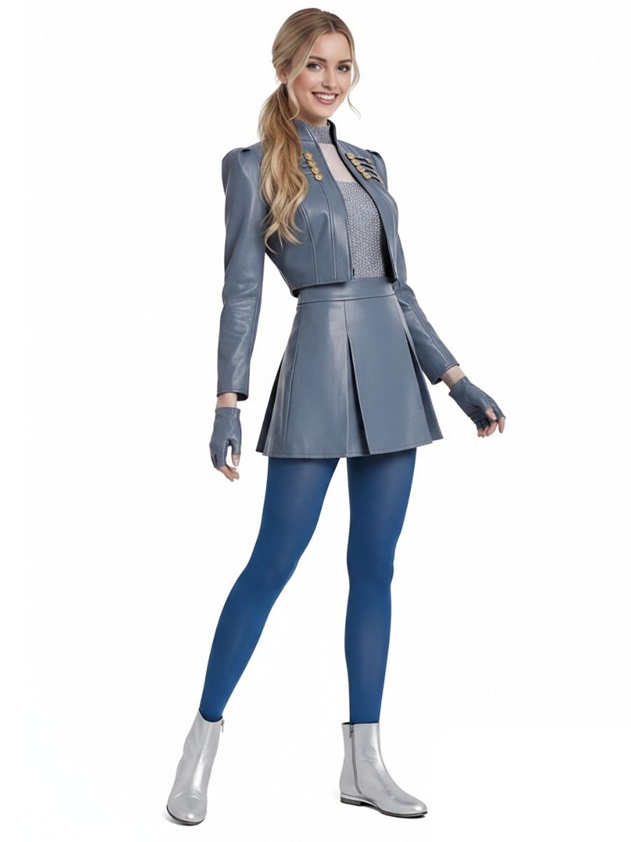 Descendants 5 Chloe Costume Descendants Wicked Wonderland Princess Blue PU Leather Cosplay Outfit
