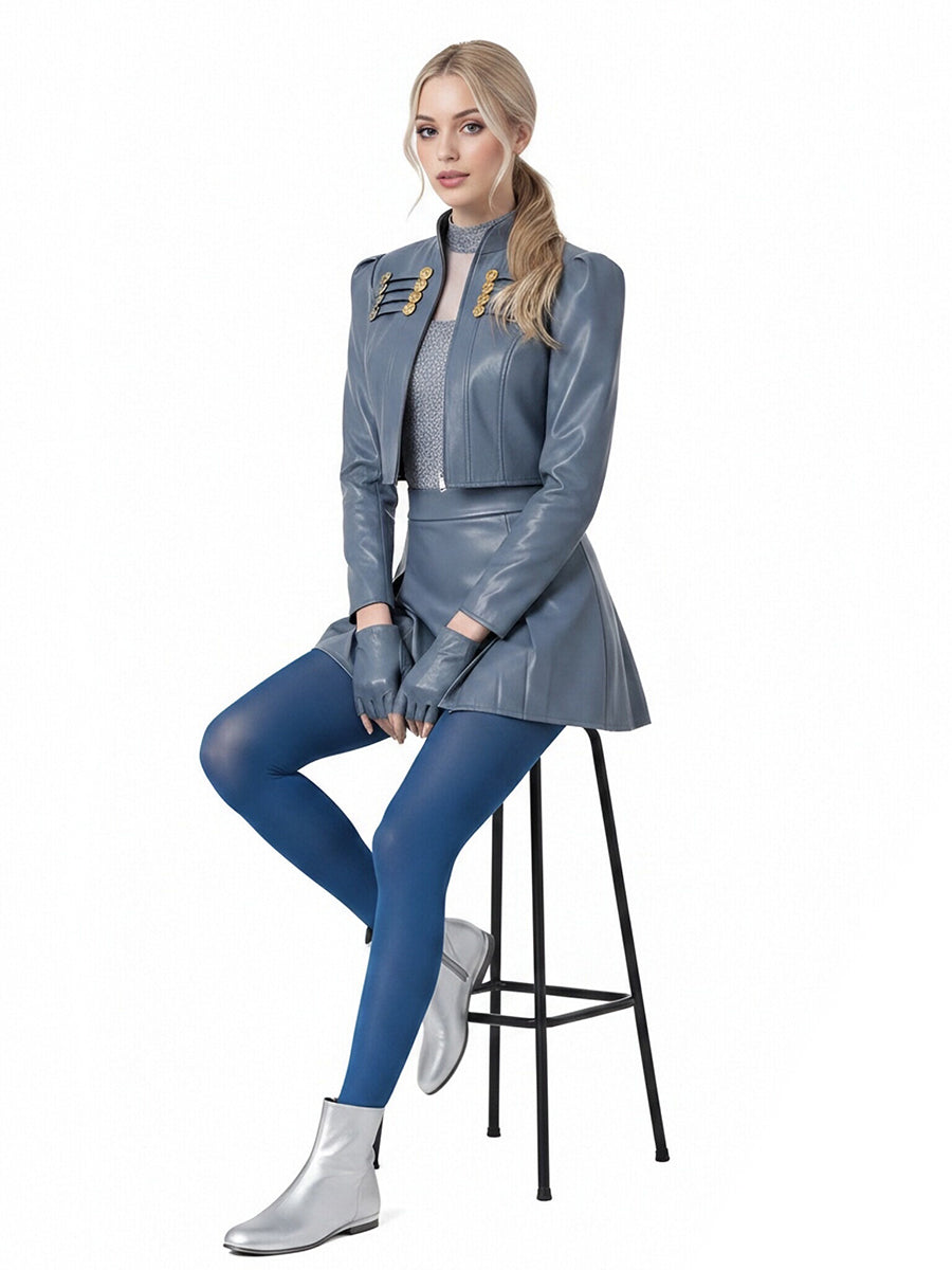 Descendants 5 Chloe Costume Descendants Wicked Wonderland Princess Blue PU Leather Cosplay Outfit